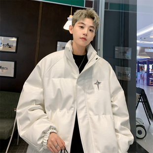 冬季cityboy情侣羽绒服鳄鱼纹PU皮衣宽松免洗帅面包服男棉服外套