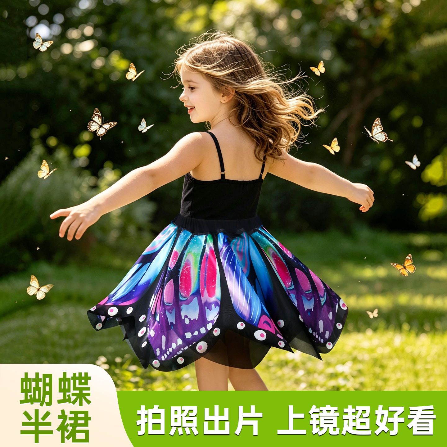 女童翅膀背饰发箍节日扮演套装彩蝶半身裙幼儿园派对全套换装道具