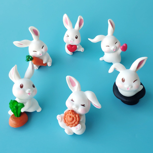 仿真小动物模型吃月饼萌兔塑料小兔子玩偶儿童小玩具盲袋礼物盲盒