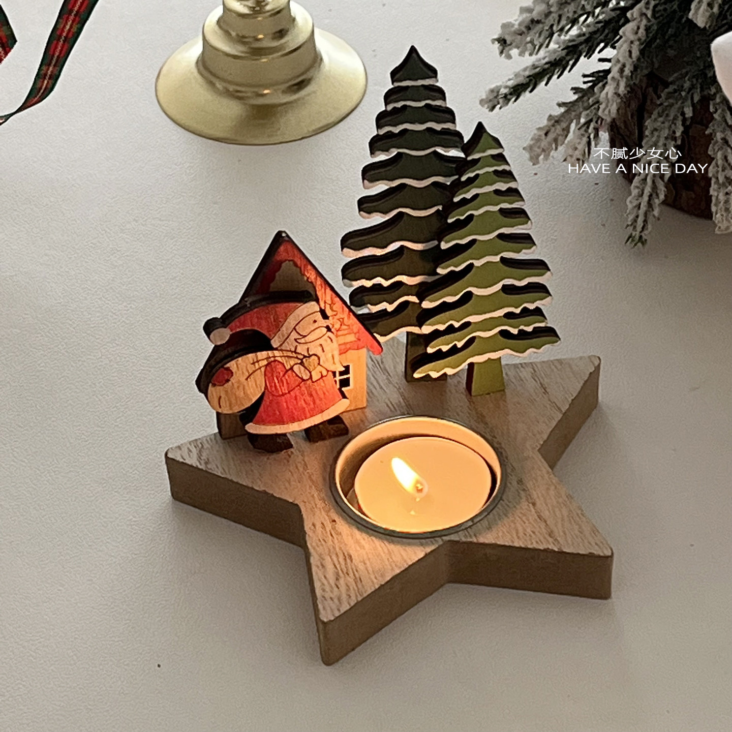 圣诞装饰新品圣诞节木质蜡烛台桌面摆件圣诞老人节日用品