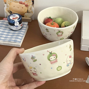 家用可爱高颜值碗盘子菜盘饭碗汤碗 可爱苹果小猫水杯陶瓷餐具套装