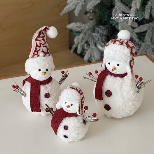 新款毛绒针织圣诞雪人公仔娃娃摆件装饰品圣诞节桌面氛围摆件