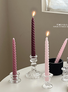 经典复古蜡烛浪漫情调彩色螺旋长杆氛围家用生日烛光晚餐无烟无味