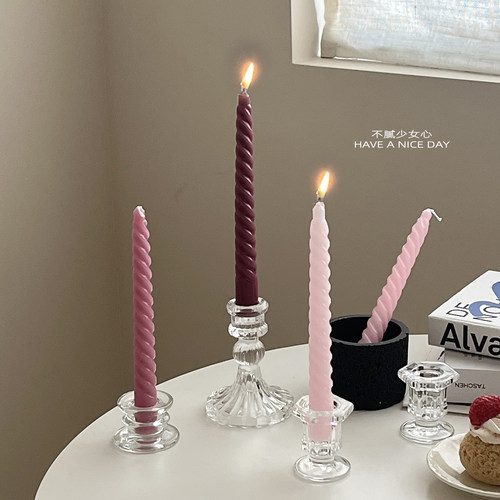 经典复古蜡烛浪漫情调彩色螺旋长杆氛围家用生日烛光晚餐无烟无味