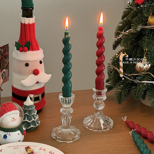 圣诞节螺纹螺旋大豆蜡长杆蜡烛结婚伴手礼物氛围装饰摆件红绿配色