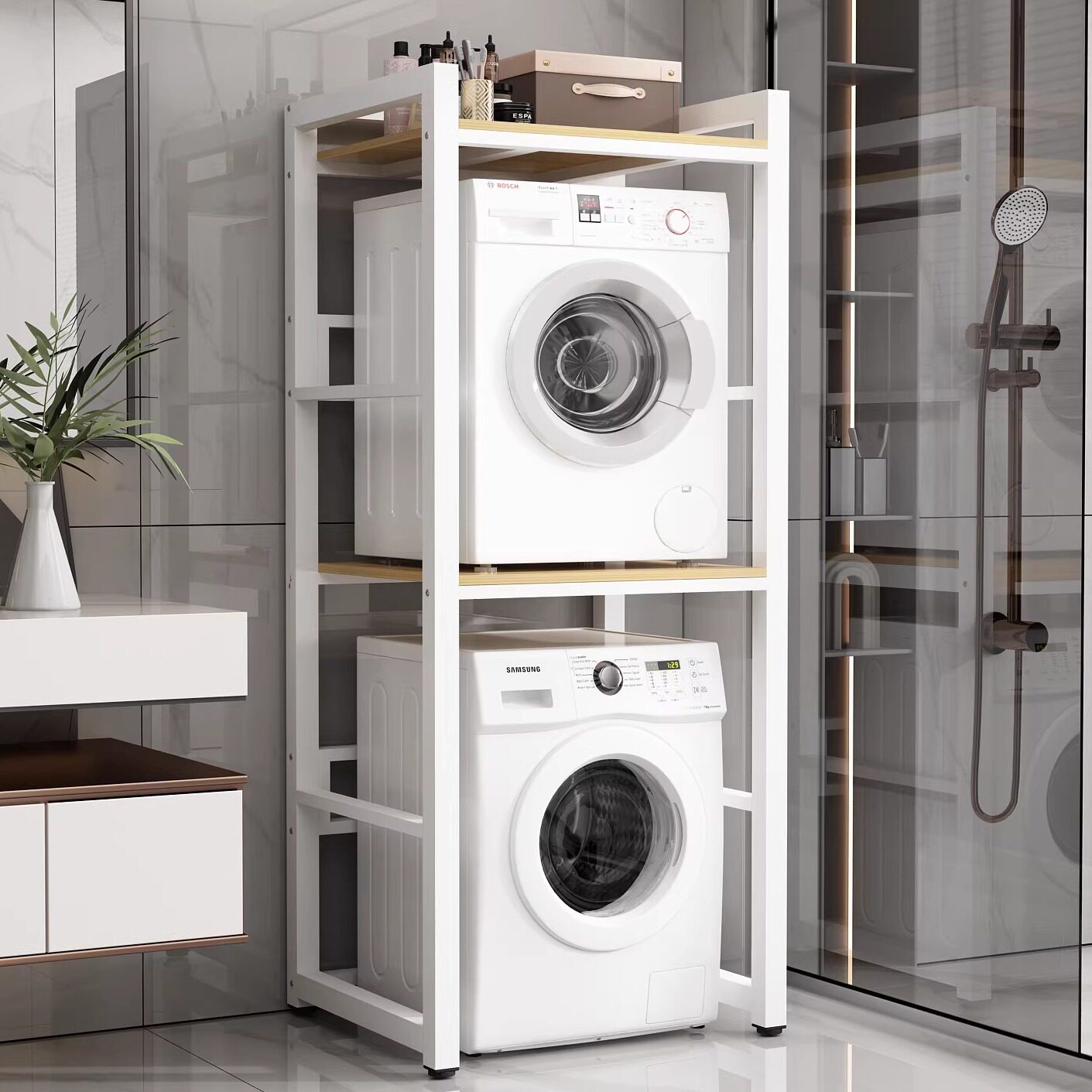 双层洗衣机置物架落地浴室烘干机阳台洗碗机上方卫生间收纳整理架