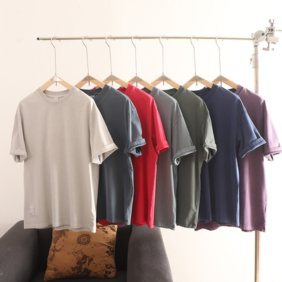100%美式复古重磅水洗纯色T恤