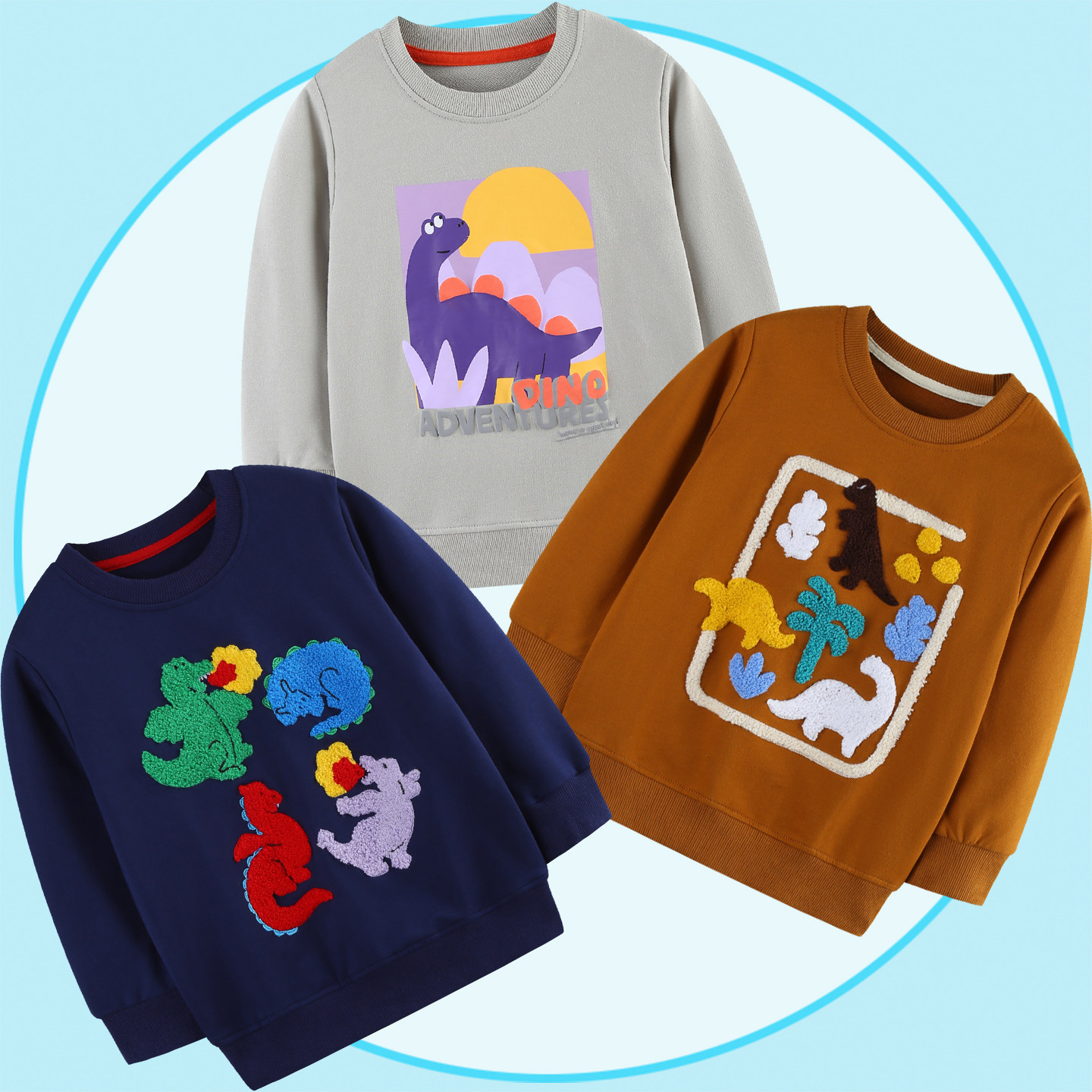 带图恐龙卫衣儿童上衣内搭春纯棉毛圈不加绒喷火翼龙秋冬男童小衫