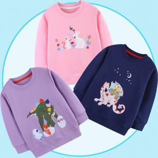 恐龙女童不加绒卫衣春秋纯棉卡通翼龙兔子女中童小童贴身内搭上衣