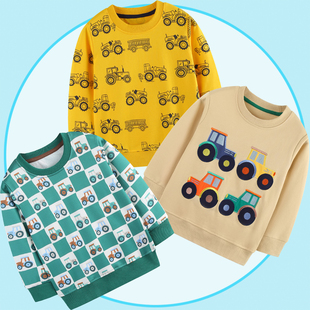挖掘机男童上衣内搭春秋冬不加绒儿童纯棉卫衣男孩打底衫纯棉薄款