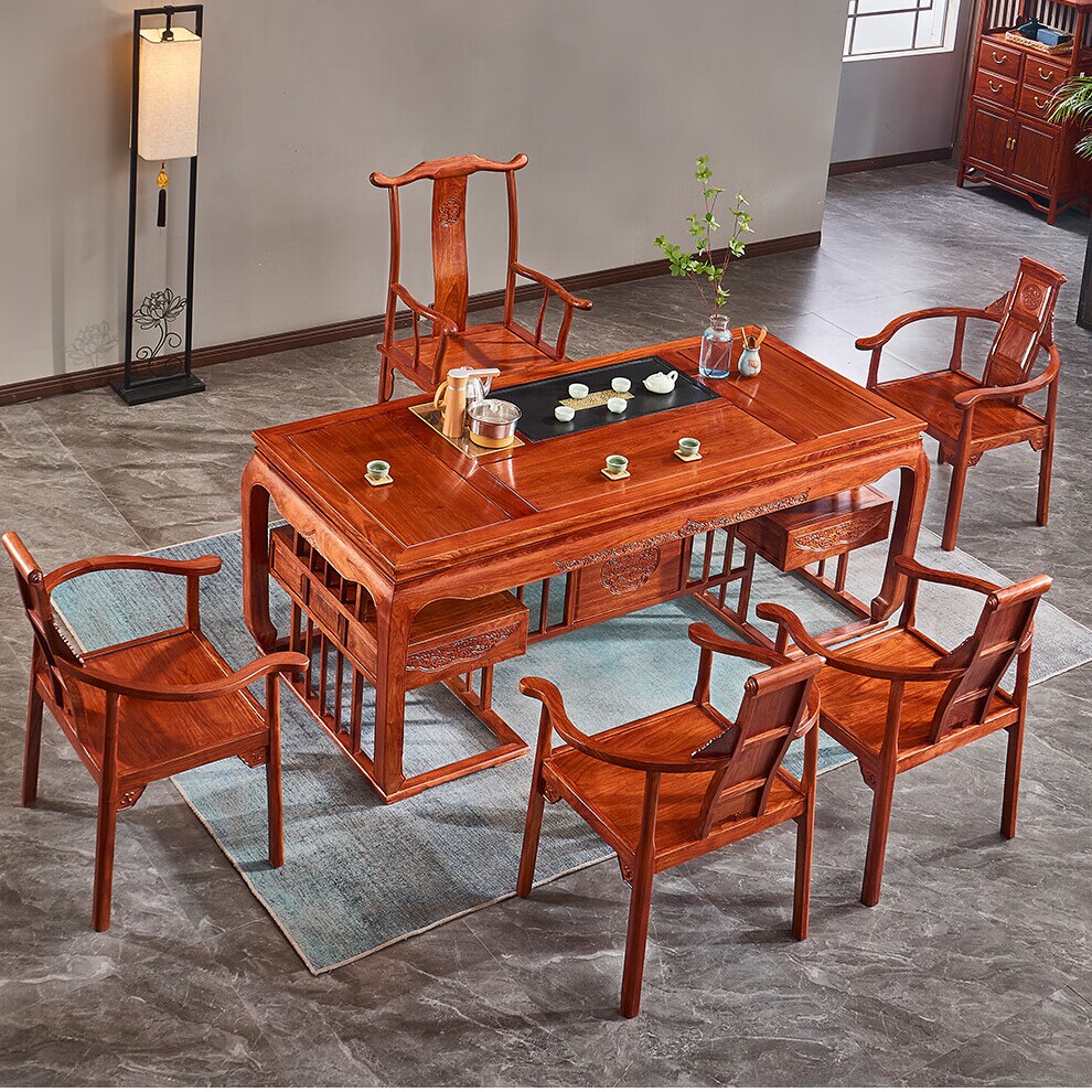 红木茶台刺猬紫檀泡茶桌非洲黄花梨木茶艺桌家具中式实木组合桌椅
