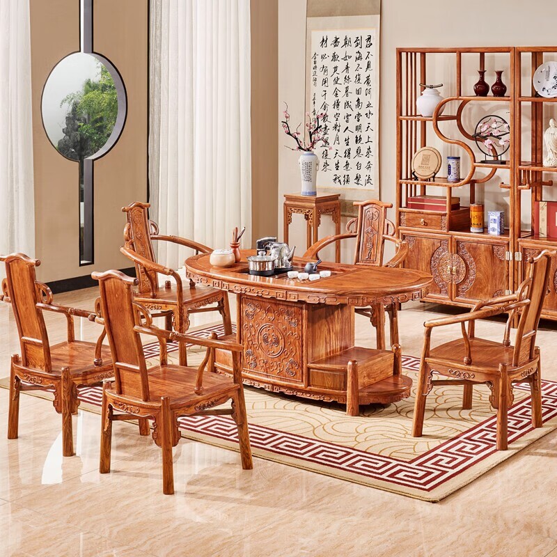 红木茶台刺猬紫檀泡茶桌非洲黄花梨木茶艺桌家具中式实木组合桌椅