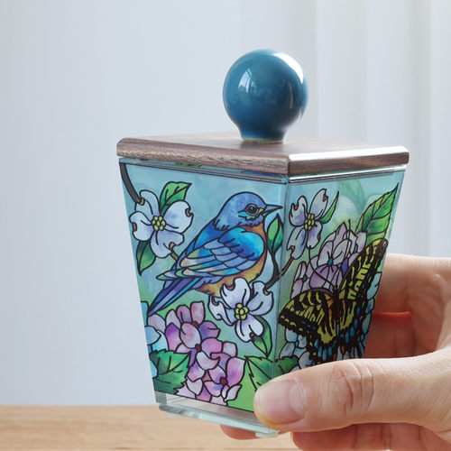 彩绘艺术玻璃牙签罐牙线收纳盒棉签盒 复古蜡烛杯装饰摆件高颜值