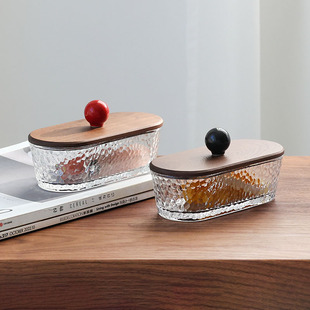 创意首饰盒水晶手串手链戒指饰品收纳盒防尘储物胡桃实木盖中古风