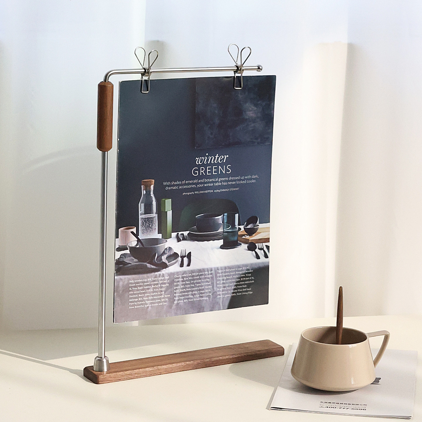 胡桃木铁艺固定架POP海报架广告日历展示架桌面悬挂式菜单夹摆件