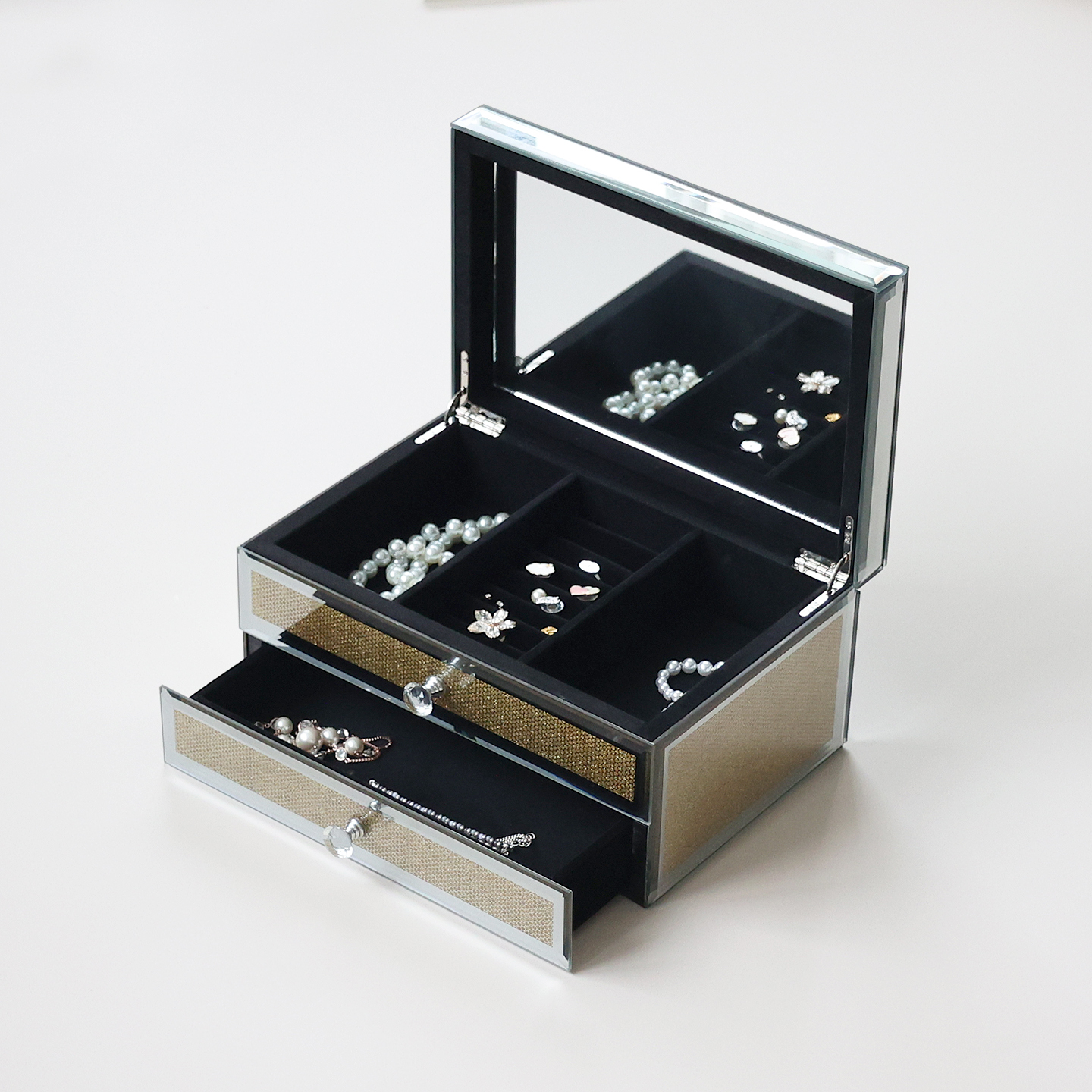 特价清仓高档玻璃珠宝首饰盒黄金项链耳饰收纳盒轻奢大容量饰品盒