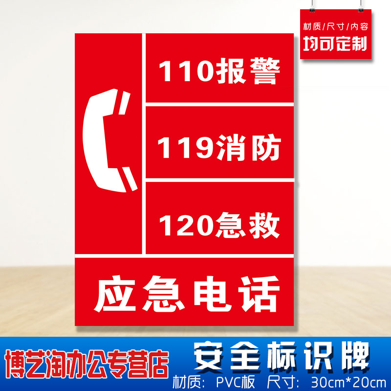 应急电话119 110 120电话安全标识牌 消防安检工厂车间企业注意危险