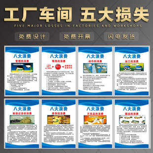 企业公司工厂车间五大损失56789S标准化验厂企业质量精益生产管理标语5W1H七大八大浪费PDCA挂图KT板文化宣传