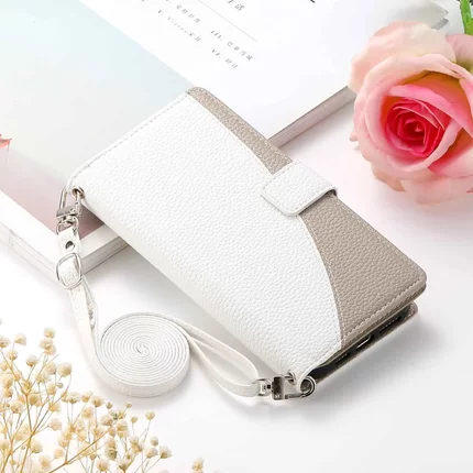 适用小米14T拼双色手机壳红米note13Pro拉链钱包皮套A5斜挎保护套