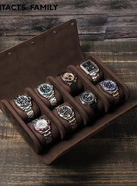 contacts family复古疯马皮手表收纳盒8只装手工创意手表盒现货