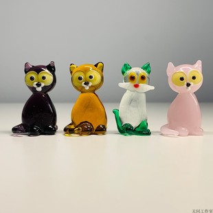 琉璃猫 料器猫 粉红 礼品收藏 北京料器厂 国家非遗纯手工摆件