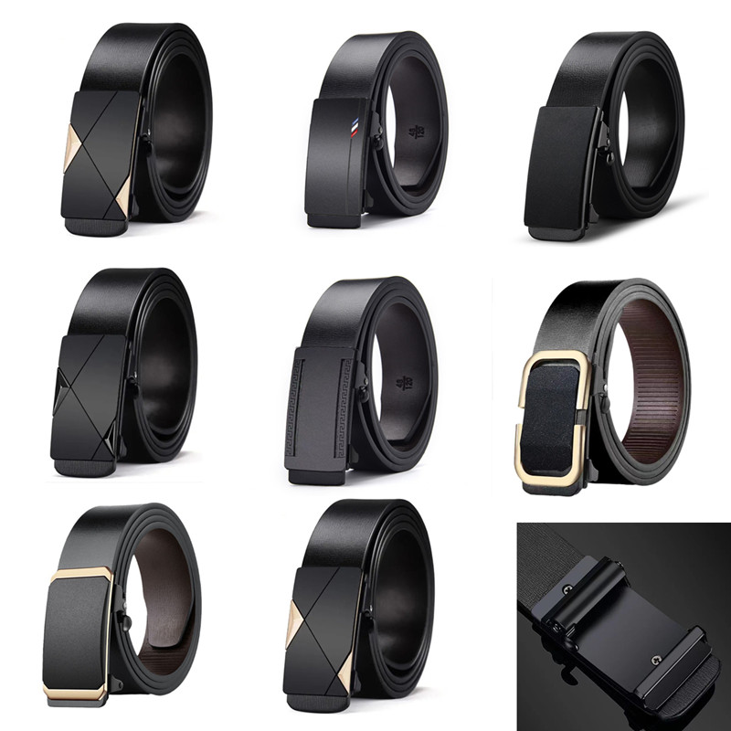 无牙自动扣内穿牛皮腰带年轻人新款潮流时尚不露皮带尾内插皮带男