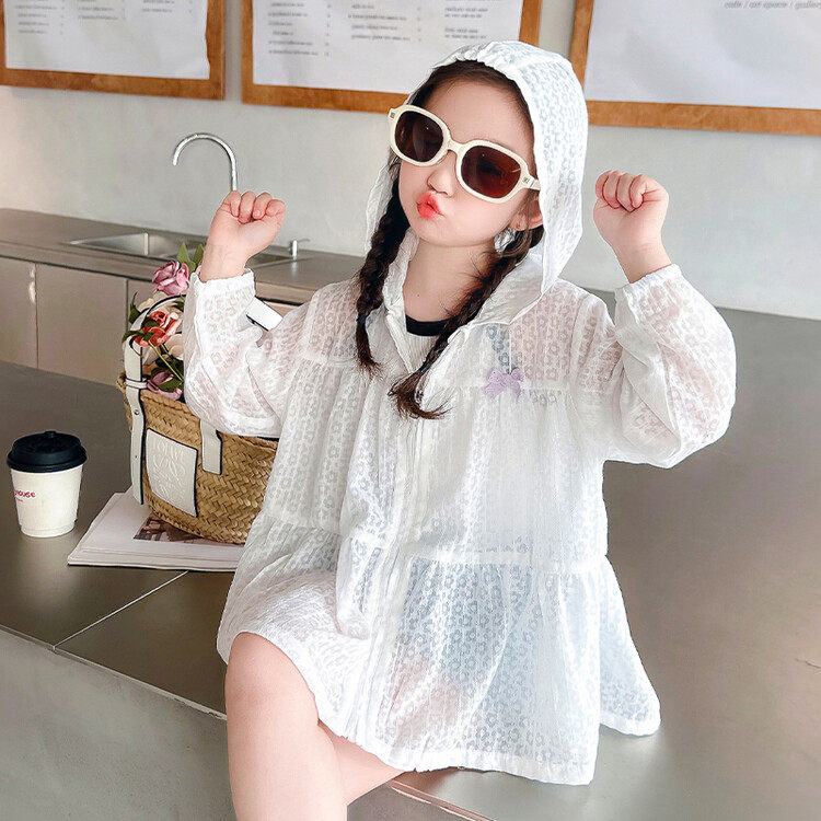 女童夏季薄款防晒外套小清新白色防晒衣宽松洋气儿童上衣透明外套