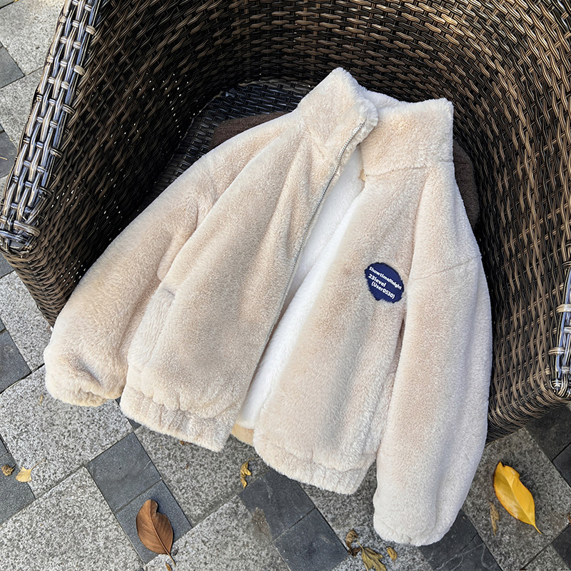 男宝宝女宝宝冬装加绒棉衣加厚外套儿童纯色毛毛衣冬季连帽棉服潮