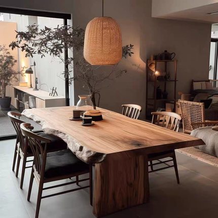 原木会议桌实木整板泡茶台侘寂风实木桌客厅餐桌长条工作台洽谈桌