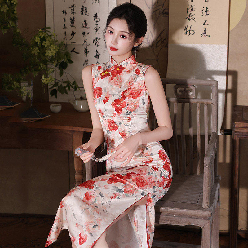 粉色无袖国风新中式苏州长款旗袍改良年轻款2026新款女高级感夏季