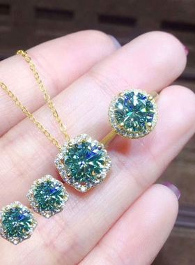 火彩钻石项链莫桑钻戒指女吊坠套装火彩好D色银项链女生日礼物女