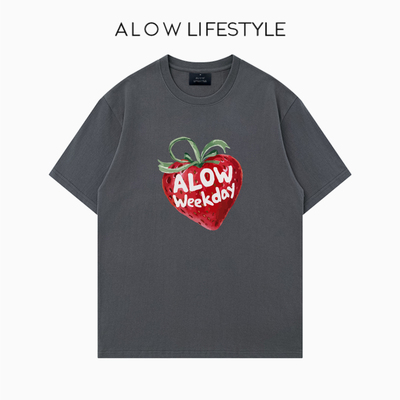 【正品】ALOW LIFESTYLE生活系列 女装手绘草莓 宽松纯棉短袖t恤
