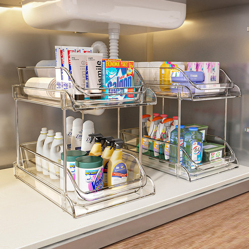 浴室下水槽置物架双层抽拉省空间