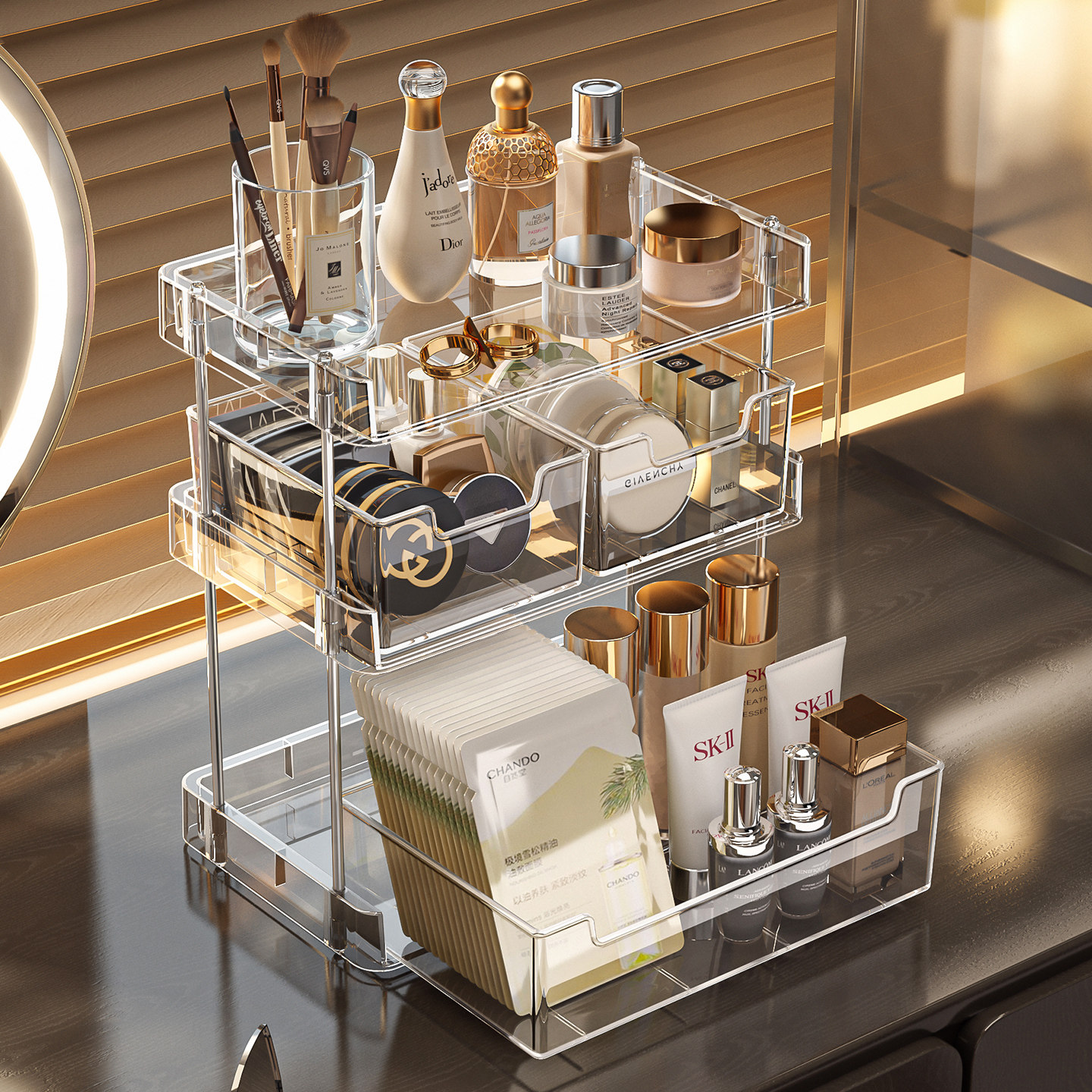 化妆品收纳盒桌面高级感口红眼影香水整理浴室抽屉式护肤品置物架,收纳整理,桌面收纳盒,淘宝优惠券,粉丝福利购,淘宝优惠卷