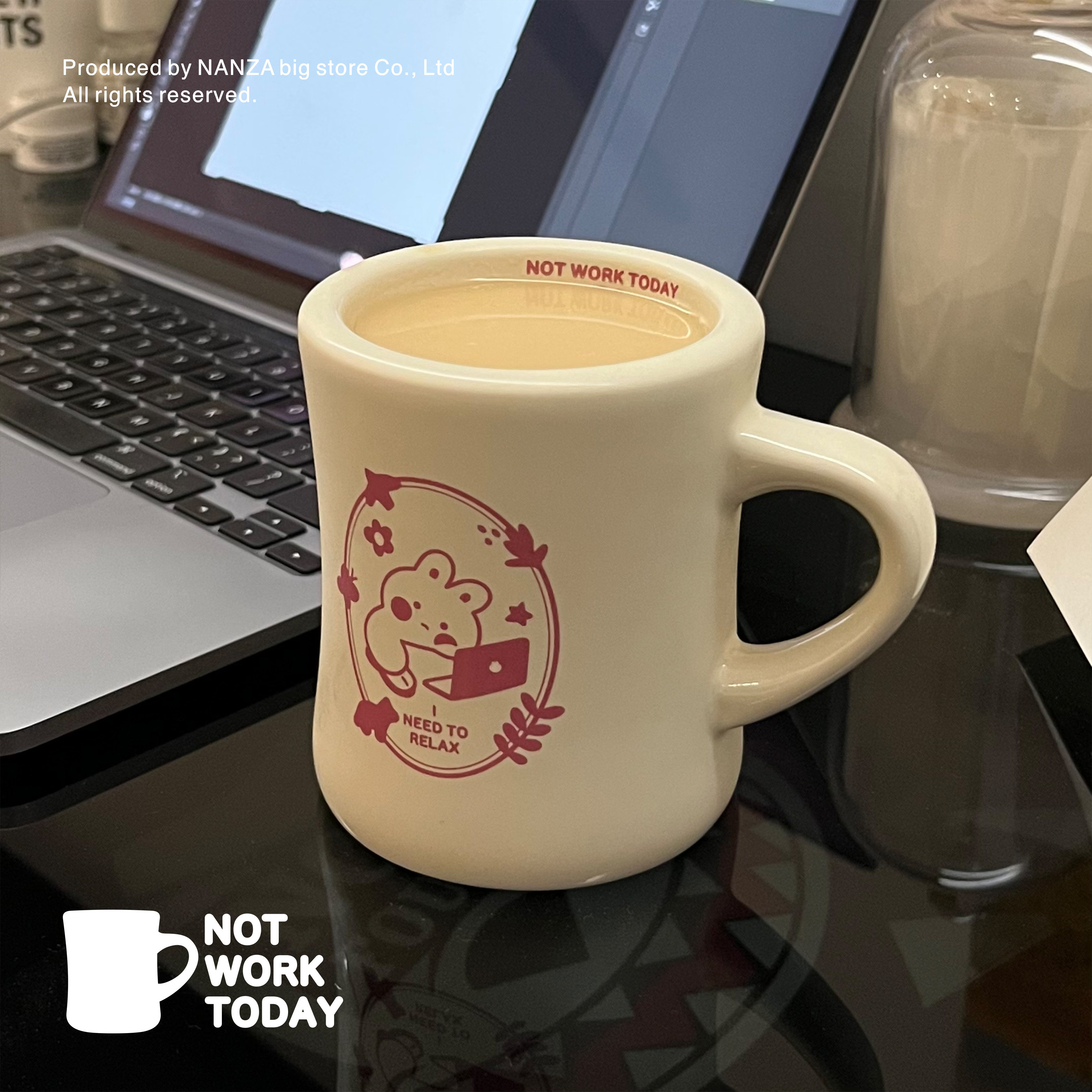 NANZA小兔子马克杯不想工作咖啡杯ins牛奶杯可爱米白色粉兔收腰杯