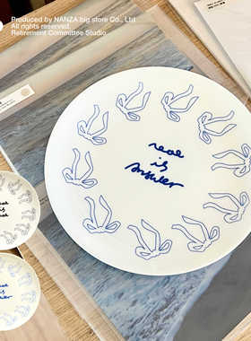 NANZA餐盘白色蝴蝶结6寸ins可爱月光骨瓷平盘小吃盘蓝小号陶瓷盘