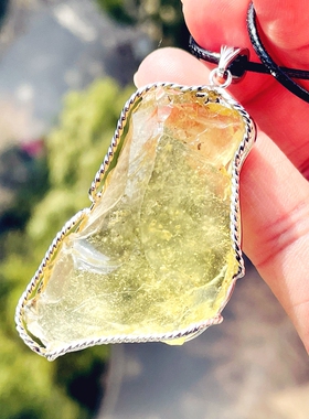 天然利比亚玻陨石手串手链原石金属包边吊坠丰盛富足一物一图