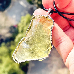 天然利比亚玻陨石手串手链原石金属包边吊坠丰盛富足一物一图