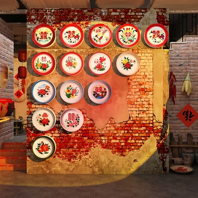 搪瓷盘东北墙面装饰铁锅炖餐饮壁画贴破店80年代怀旧老物件供销社