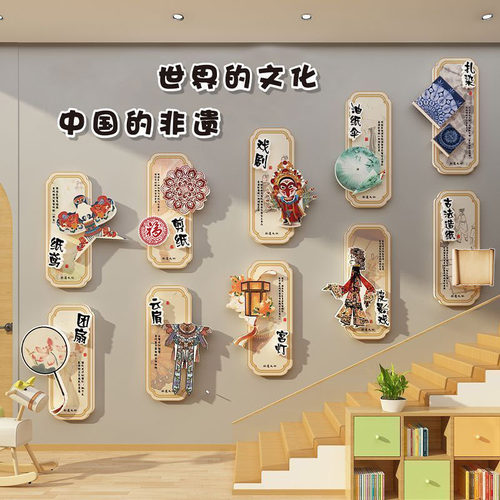幼儿园环创国风非遗传统文化主题墙面装饰材料美术画室背景布置贴