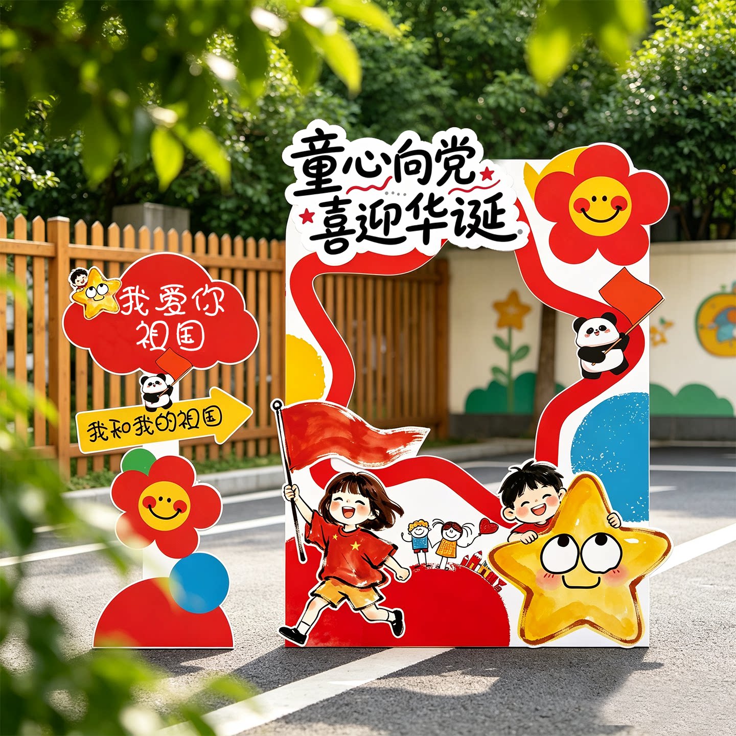十一国庆节装饰氛围场景布置幼儿园爱国主题拍照框打卡道具kt展板