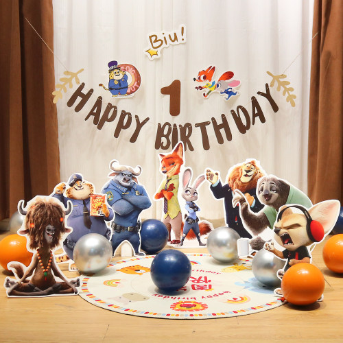 疯狂动物城主题生日布置儿童卡通派对尼克朱迪kt板装饰背景墙气球