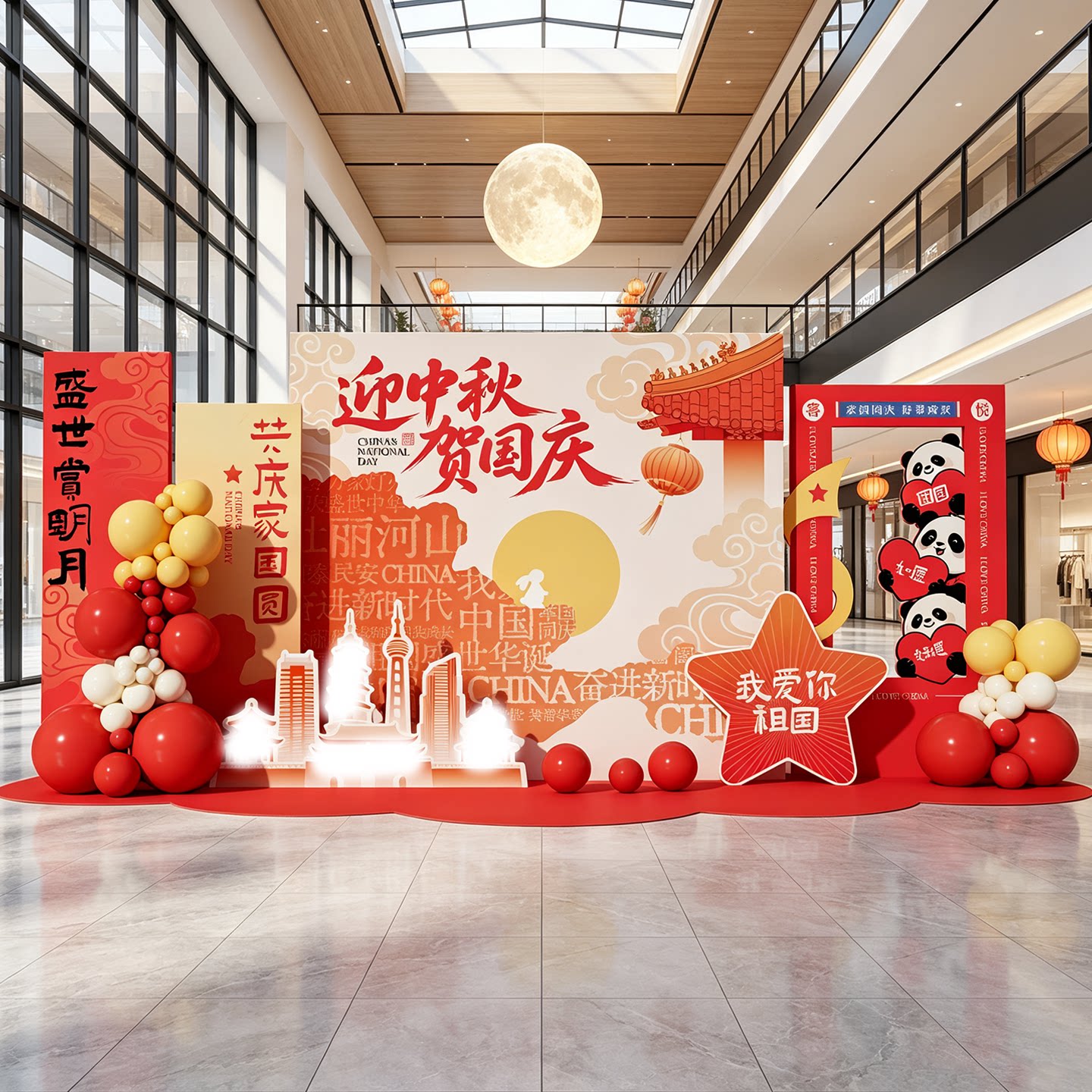 中秋节场景布置商场店铺国庆节氛围感装饰kt板定制背景墙摆件道具