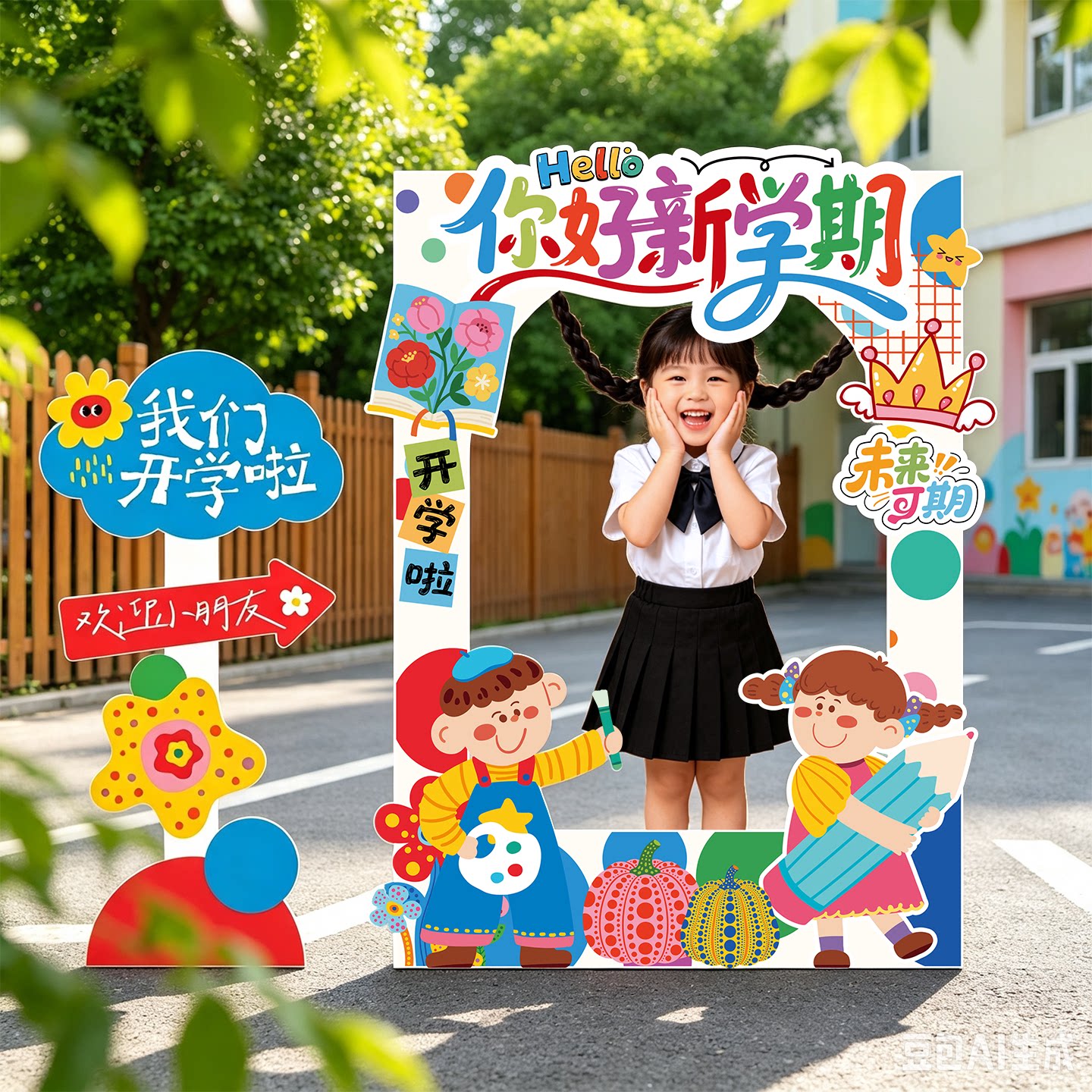 幼儿园开学典礼场景布置教室装饰氛围欢迎仪式班级打卡拍照框kt板
