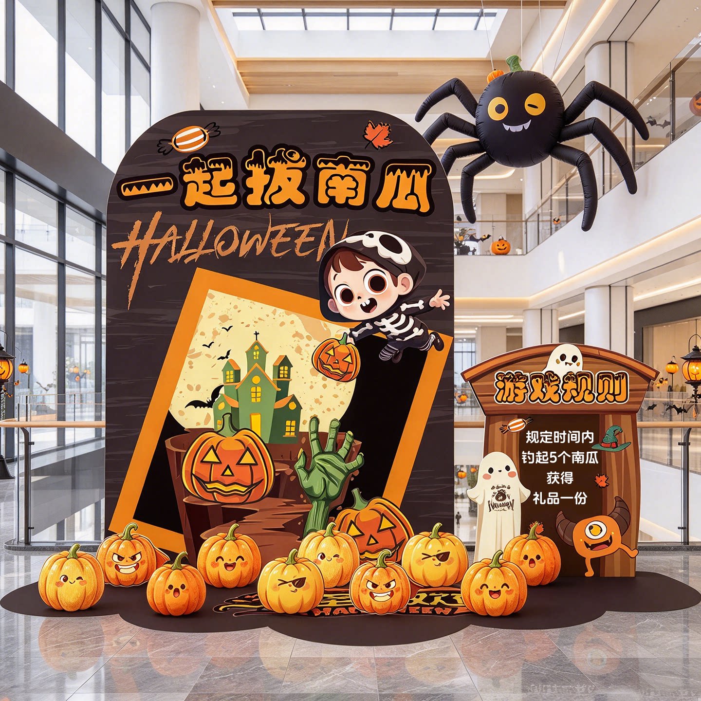 万圣节氛围互动游戏一起拔南瓜道具商场店铺场景布置装饰装扮kt板