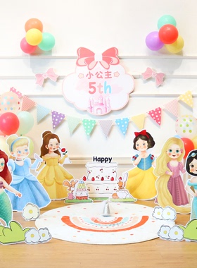 女孩白雪公主艾莎美人鱼儿童生日派对布置装饰周岁场景布置kt定制