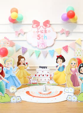 女孩白雪公主艾莎美人鱼儿童生日派对布置装饰周岁场景布置kt定制