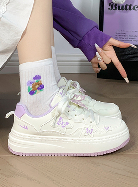 回力女鞋紫色蝴蝶厚底小白鞋子女2025新款爆款百搭小众板鞋ins潮