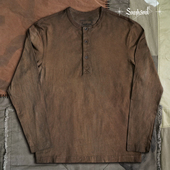 260g重磅纯棉长袖 薯莨染双纱亨利衫 草木染手工植物染香云染T恤