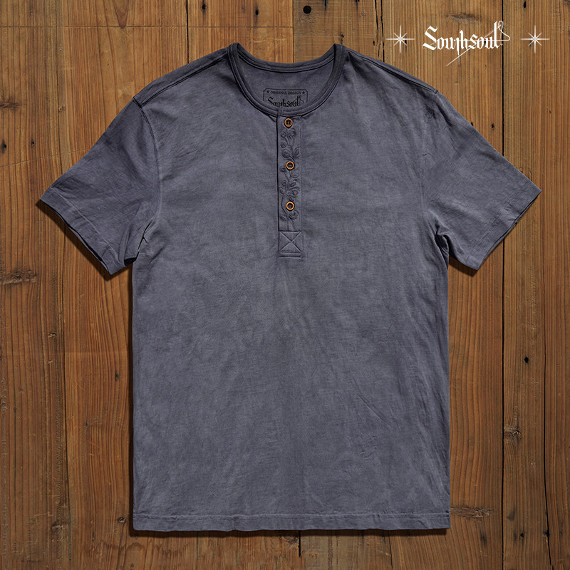 美式复古重磅纯棉植物染色亨利衫